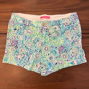 Lilly Pulitzer Blue & Green Floral Mosaic High-Waist Shorts